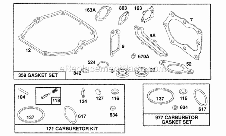 Gasket Sets Diagram and Parts List for 123702-3120-01  Briggs and Stratton Engine